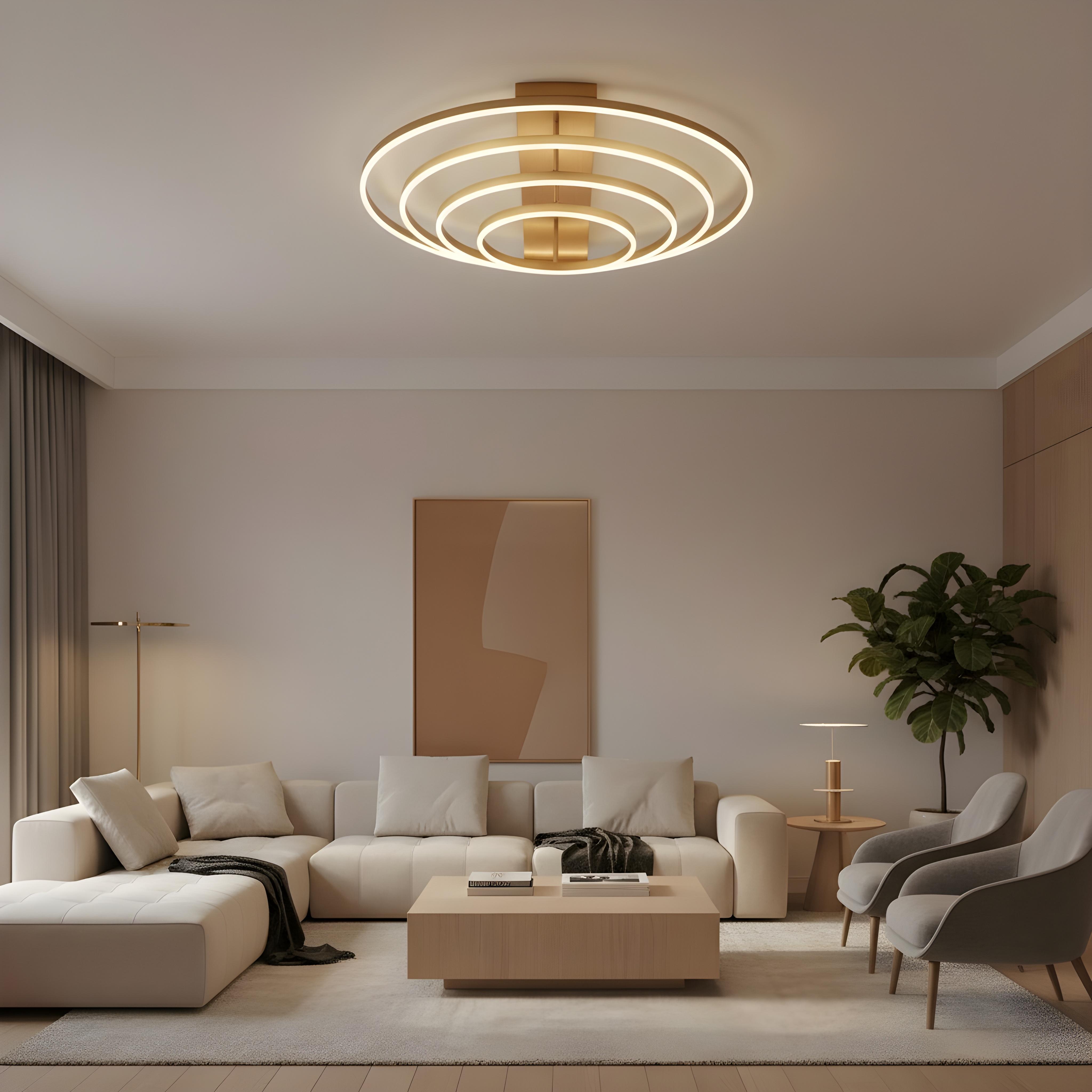 LED ceiling light fixture illuminated rings. 