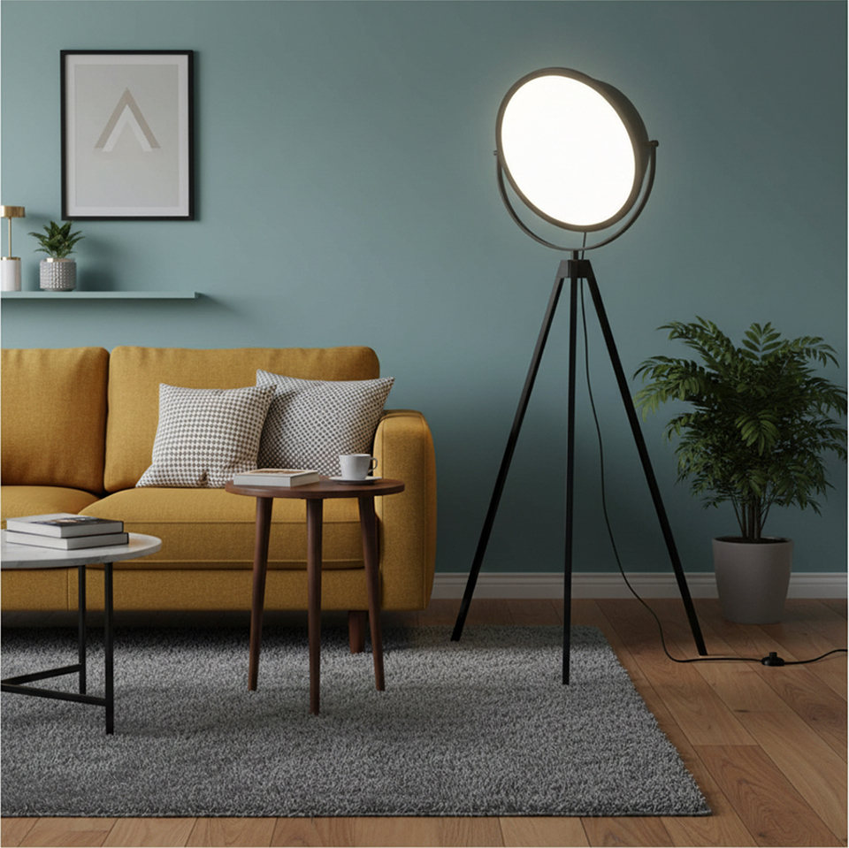 Alternative view of tripod floor lamp, potentially a Salgado Circle