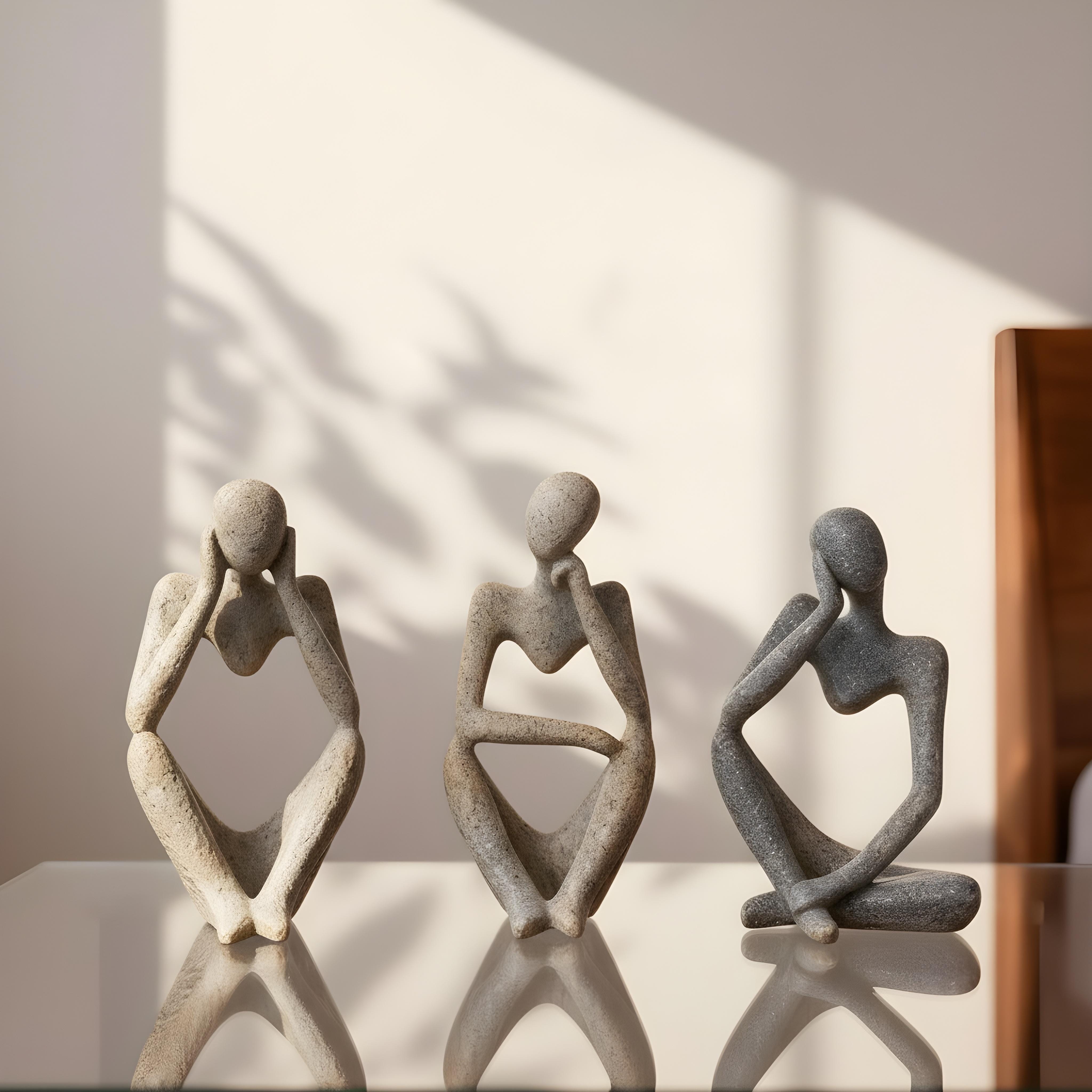 Scandinavian Sandstone Abstract Thinker Statues