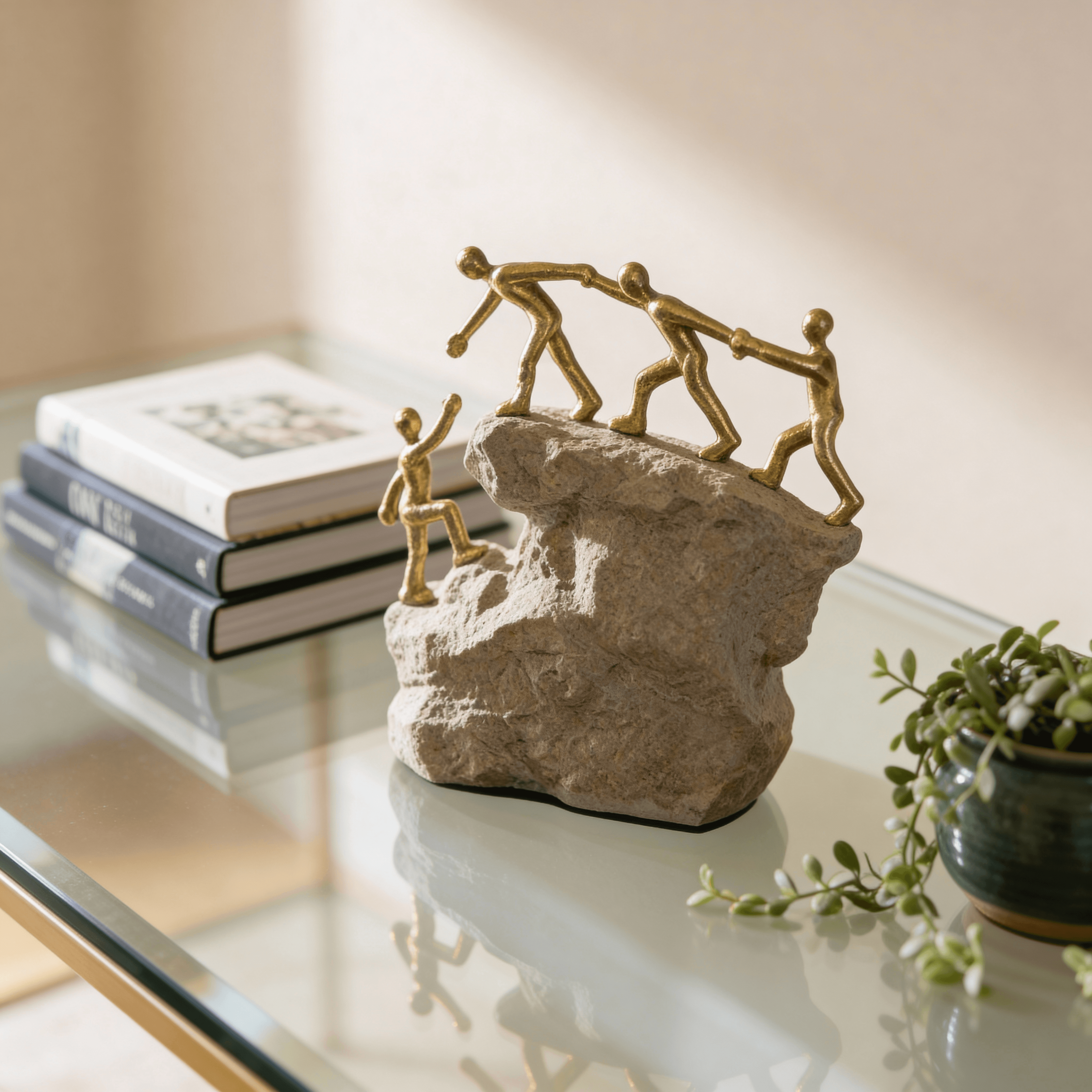 People Decorative Sculpture Carrying Stone. 