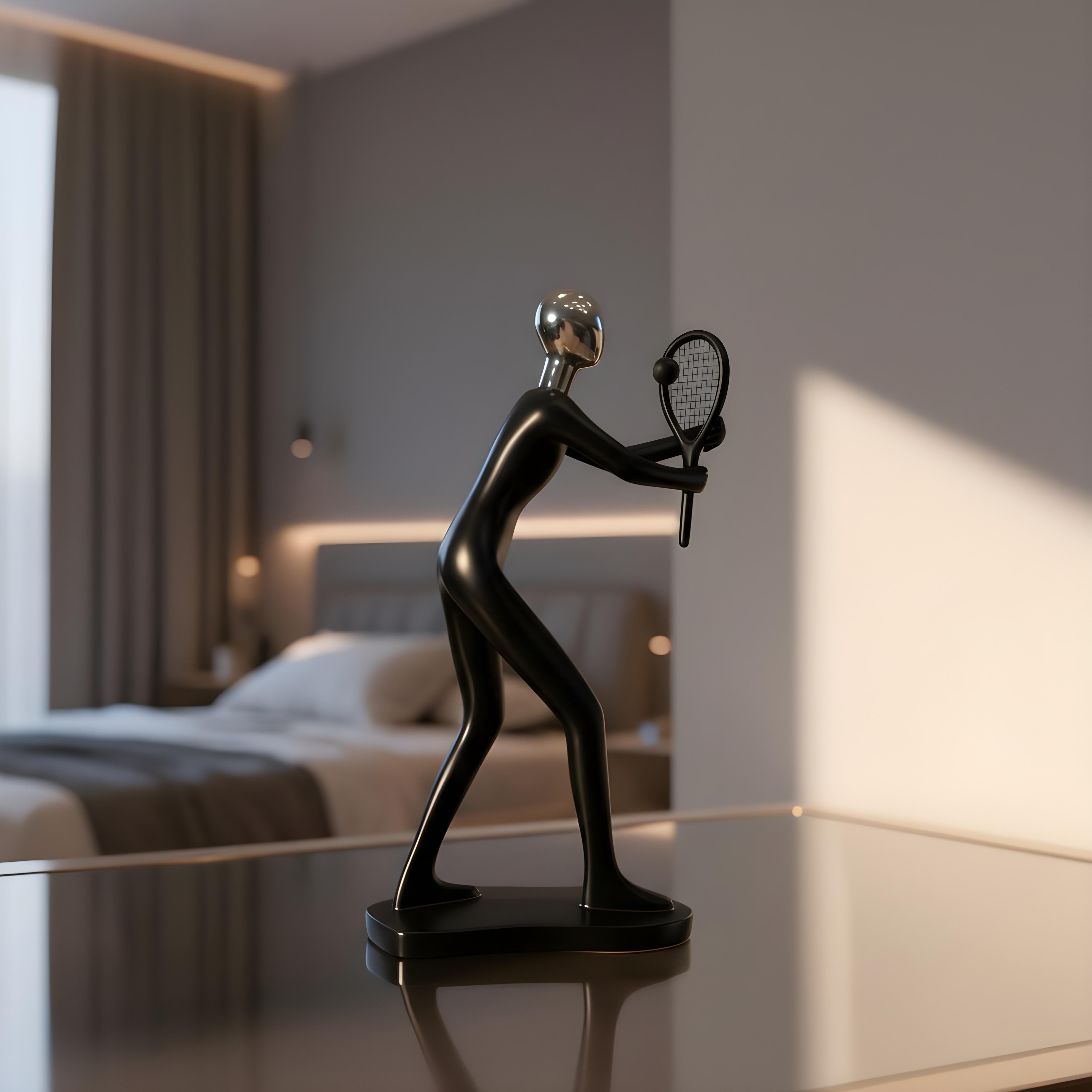 matte black resin tennis player