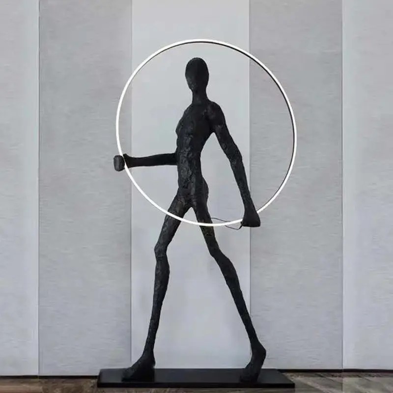 black resin RING LED abstract human figure floor lamp