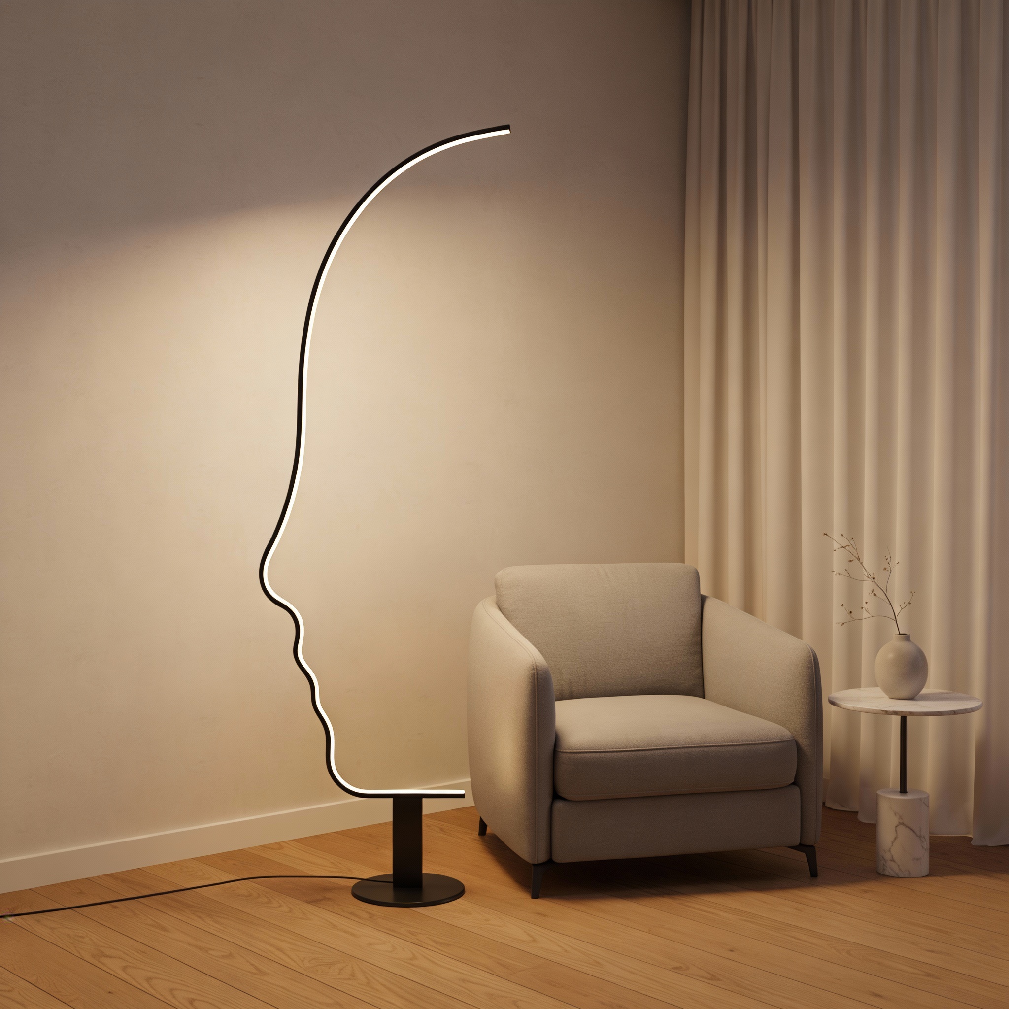 Alternative view of black Mogg Vis a Vis floor lamp designed by Gregorio Facco. 