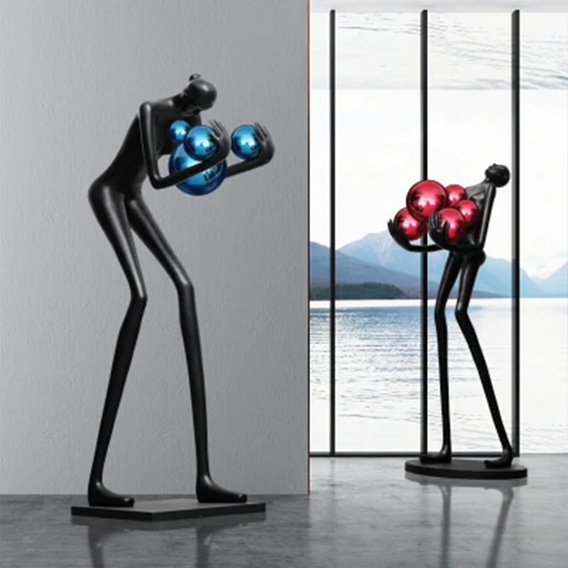 Figure Floor Lamp with a black figure holding balls