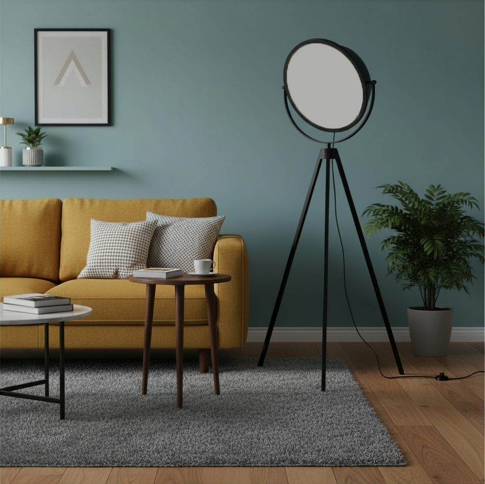 tripod floor lamp, potentially a Salgado Circle