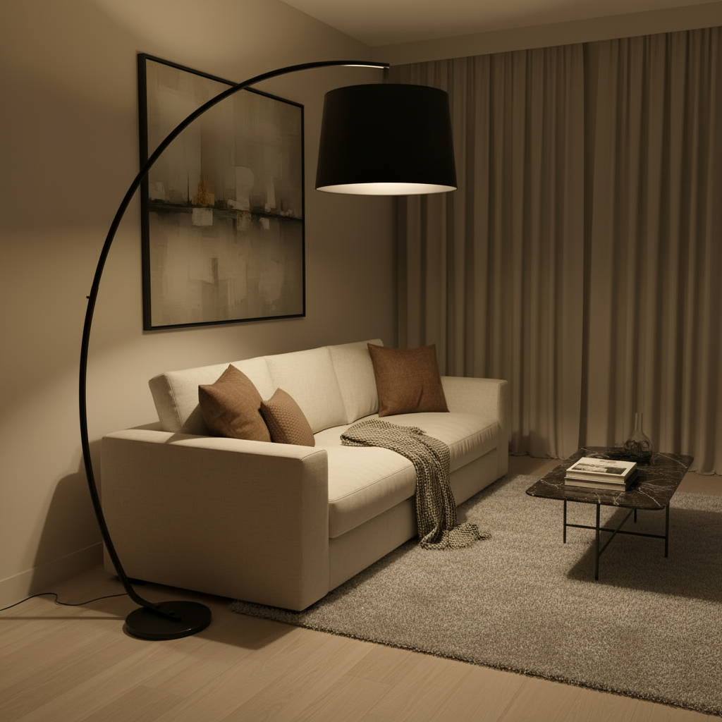 Alternative view of Large Arched Floor Lamp Contemporary Fabric Floor Light