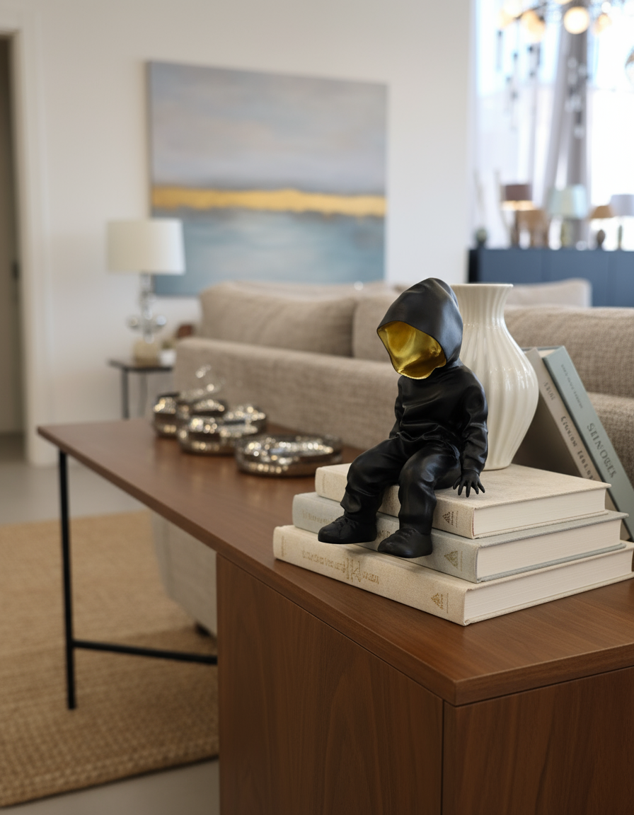 Alternative view of Black Hooded Gold-Faced Sculpture