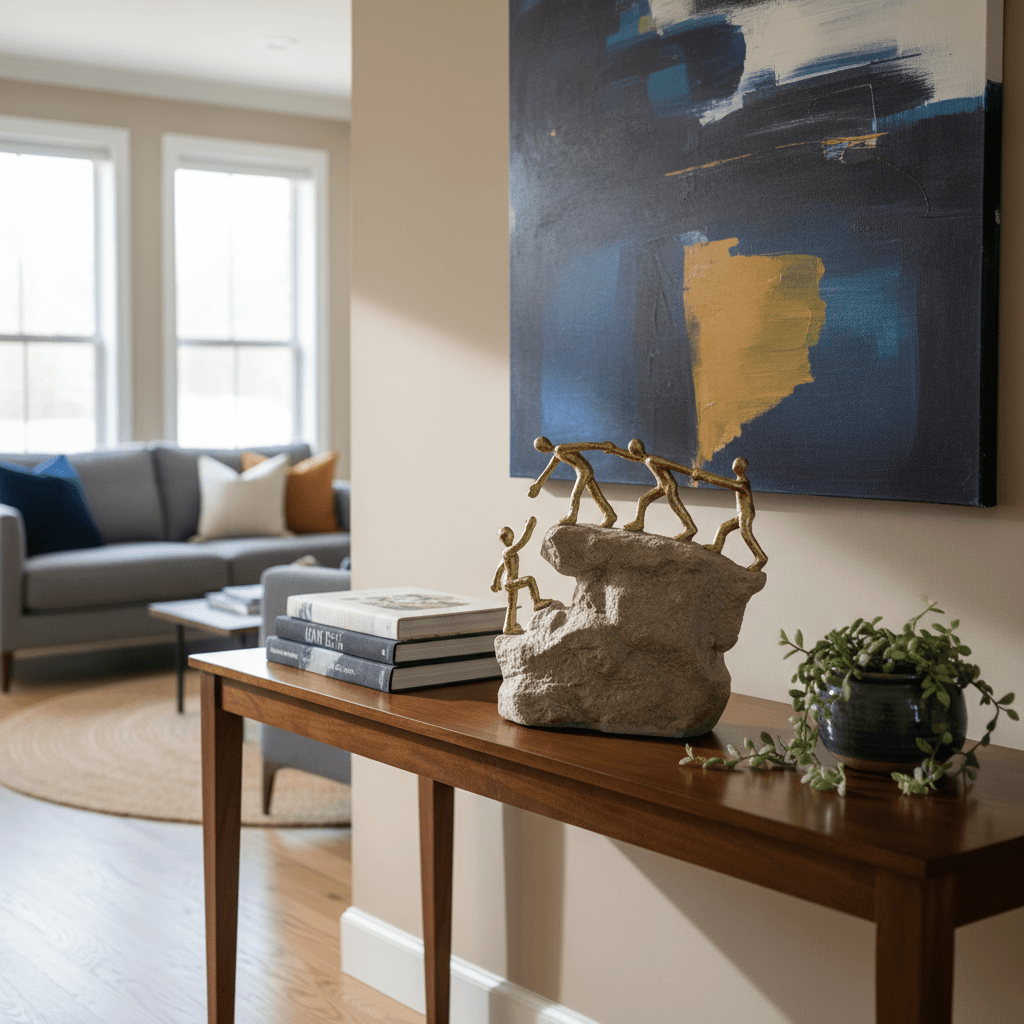 Alternative view of People Decorative Sculpture Carrying Stone. 