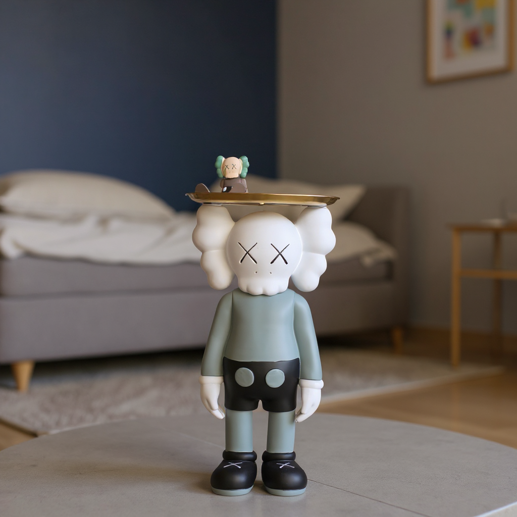 Alternative view of KAWS Companion with Tray statue. 