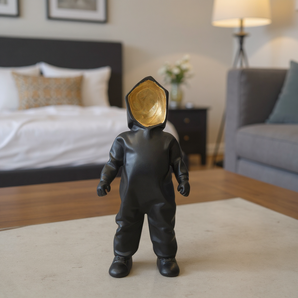 Black Hooded Gold-Faced Sculpture