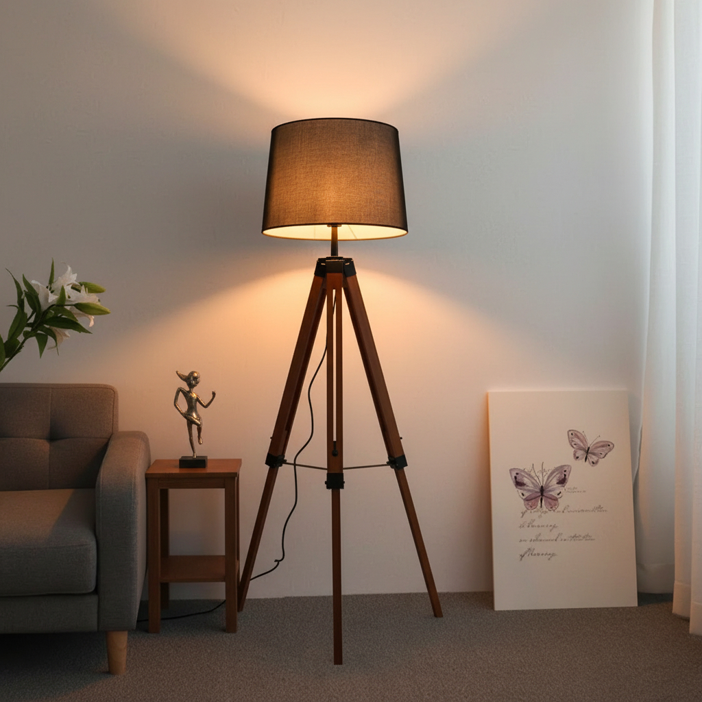Alternative view of Floor lamp Tripod Brown wooden