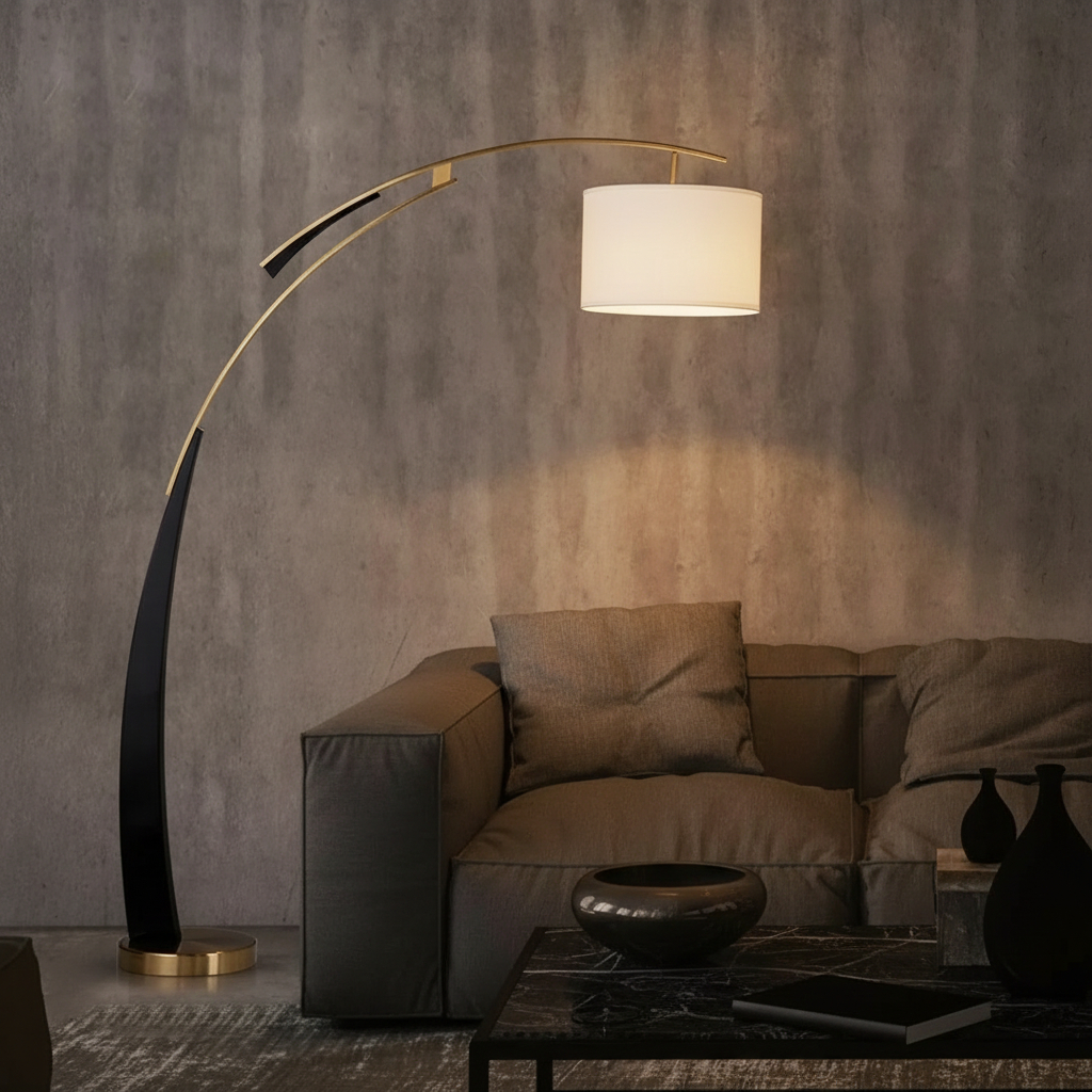 Alternative view of Matterhorn Arc Floor Lamp featuring a black and gold