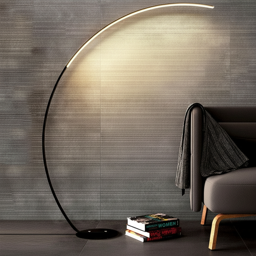 Alternative view of black Lindby Kendra LED arc floor lamp