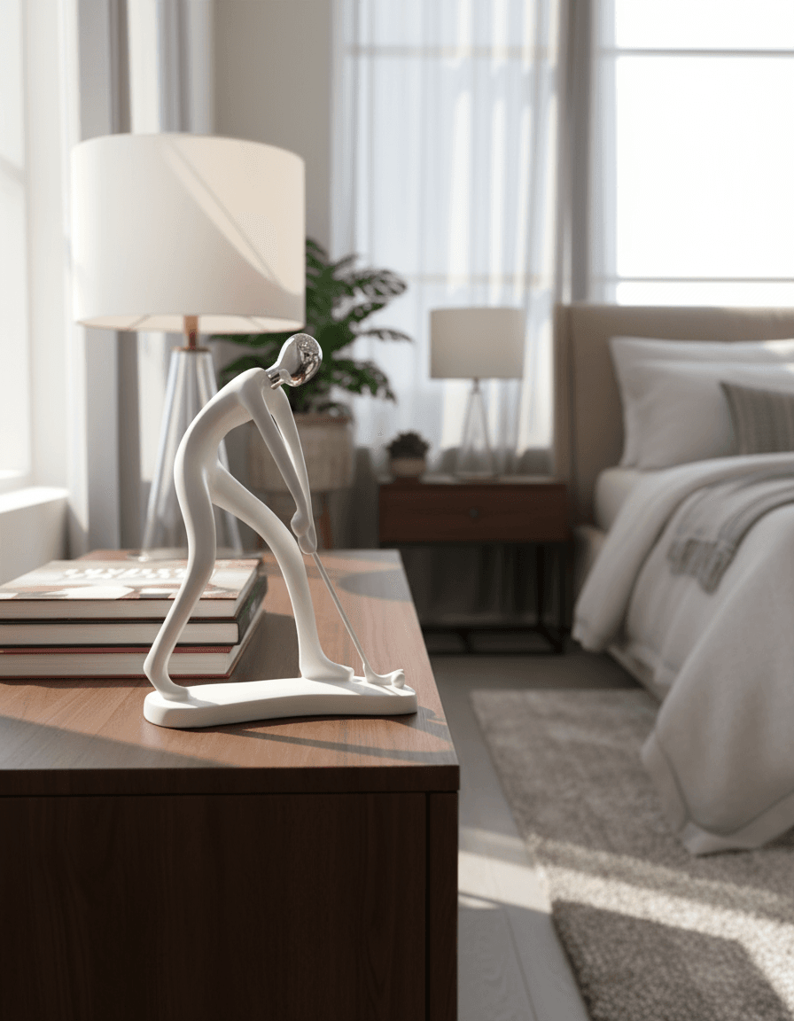 Alternative view of decorative golfer sculpture