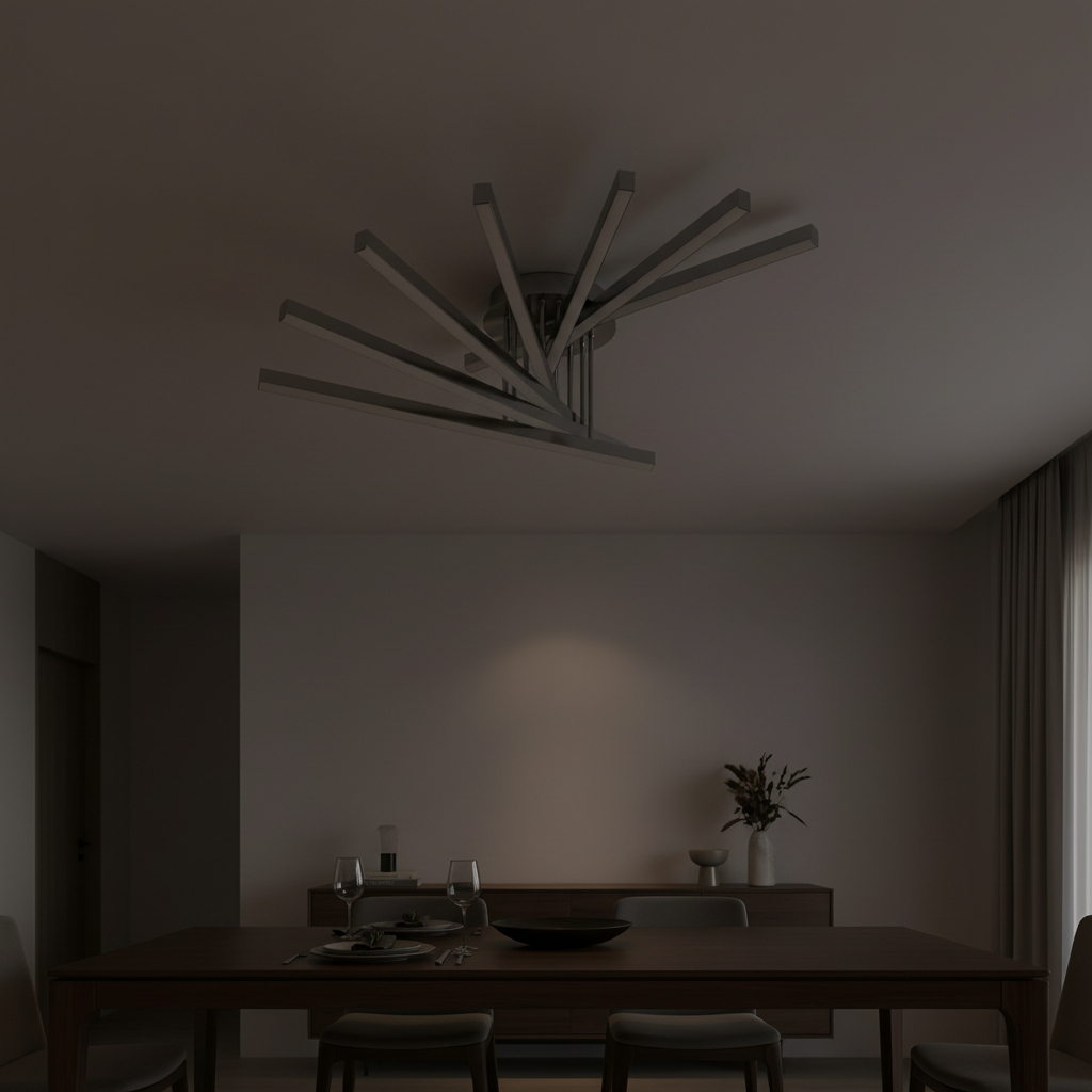 Alternative view of LED ceiling light fixture multiple linear arms