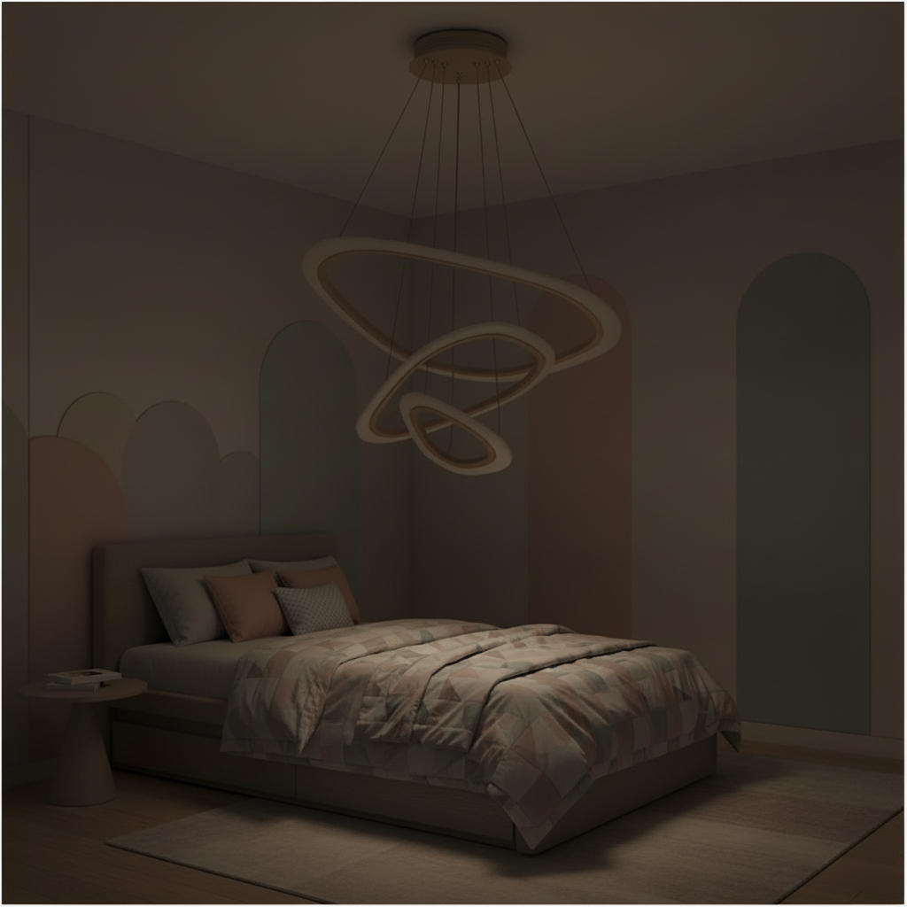 Alternative view of modern LED pendant light abstract circular design