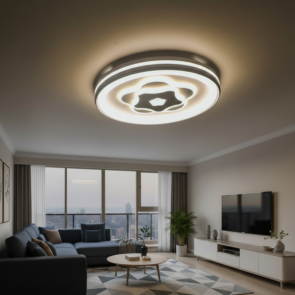 LED ceiling lamp with an abstract, layered, or floral design