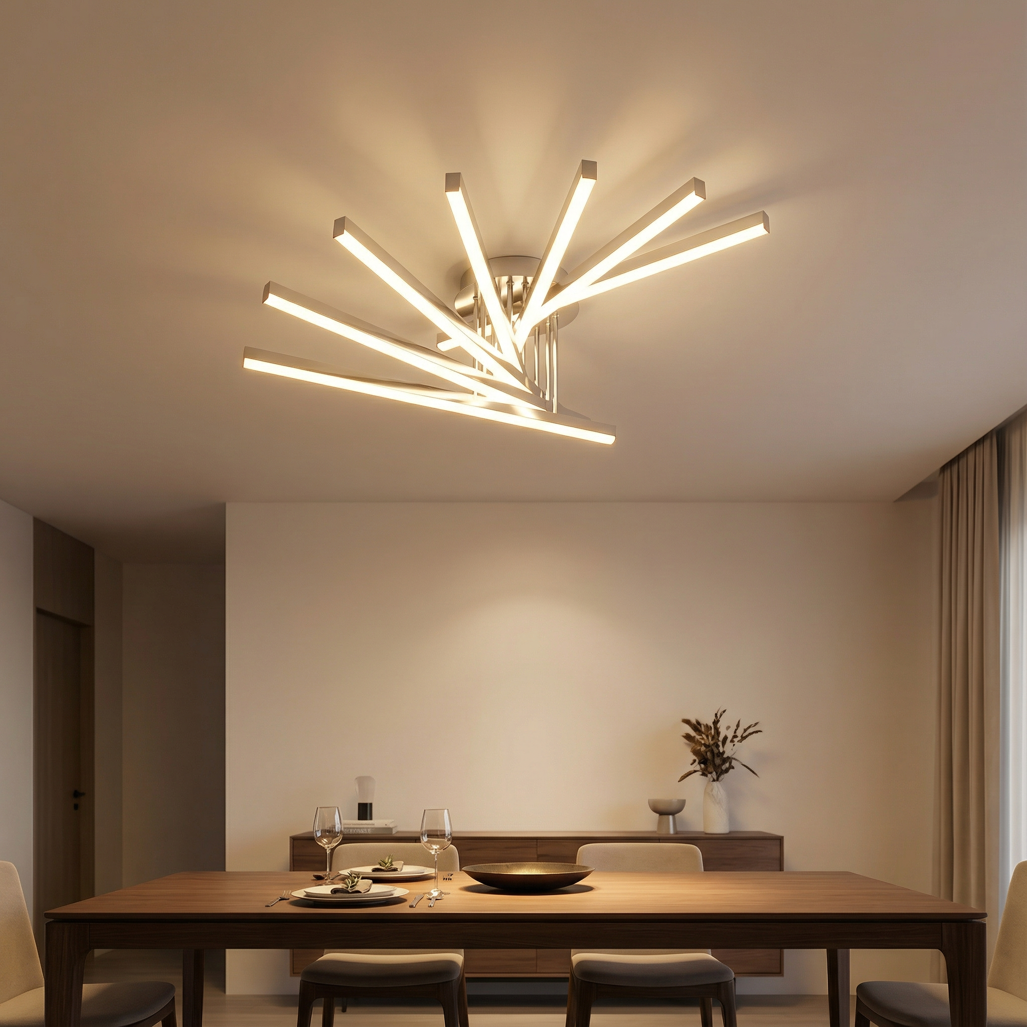 LED ceiling light fixture multiple linear arms