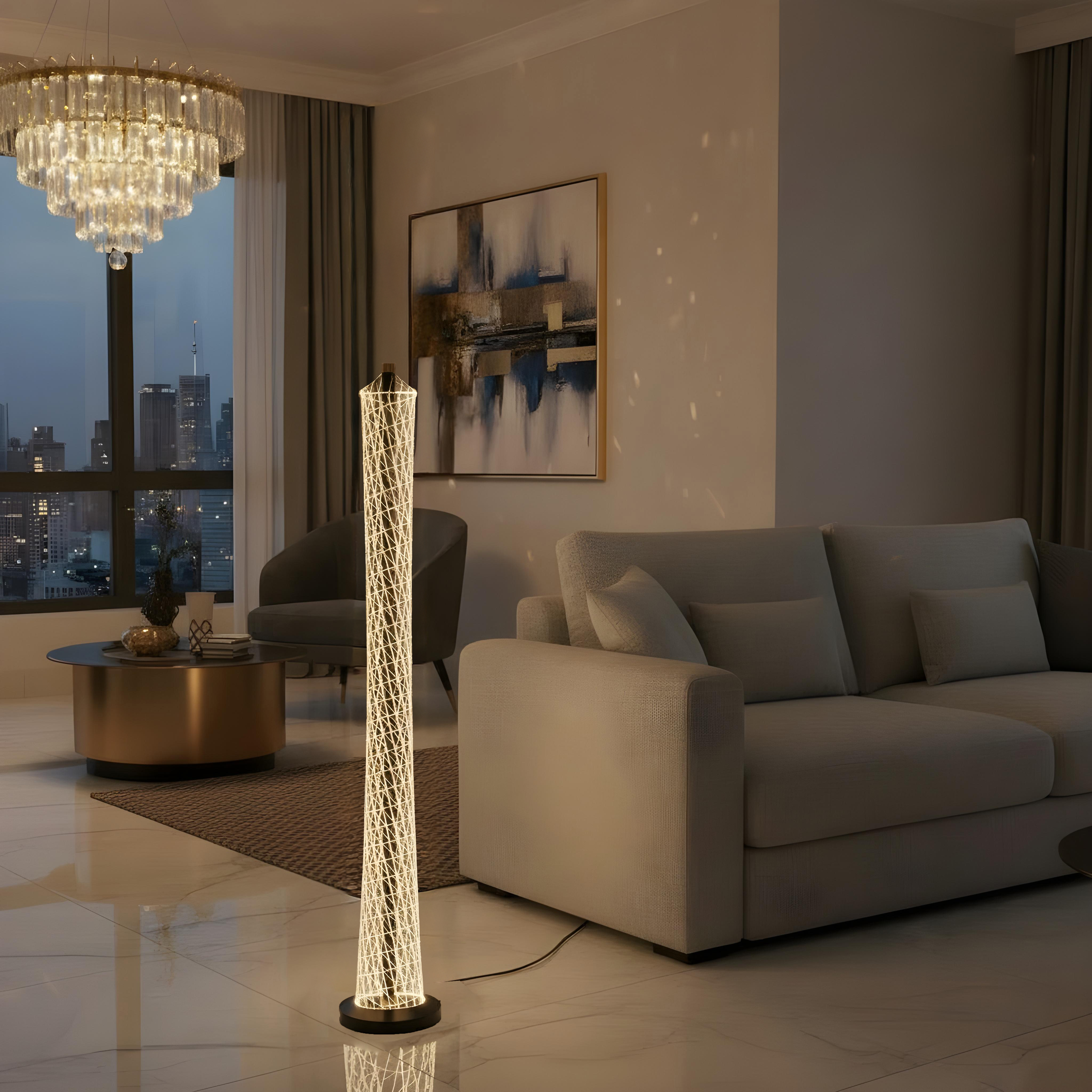 Alternative view of LED floor lamp with stretch yarn finish. 