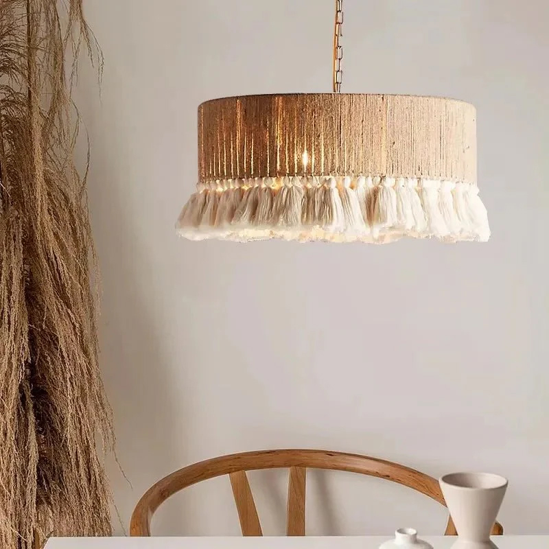 Alternative view of Anthropologie Rara Jute Pendant light features a handcrafted design with textured jute and tactile cotton tassels.