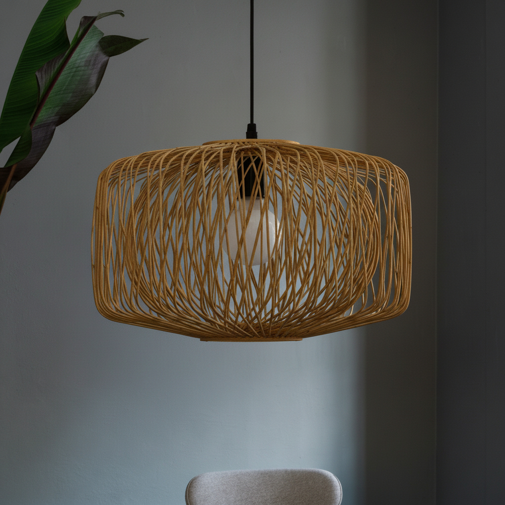 natural wicker or bamboo woven pendant lamp