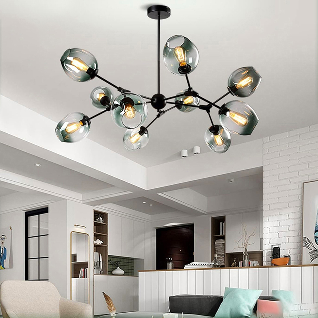 modern 10-light Nordic-style glass chandelier. 