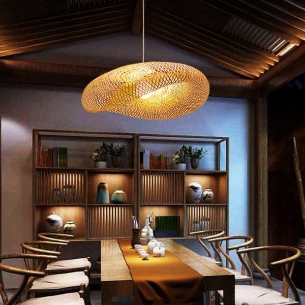 Alternative view of Bamboo Wave Rustic Japanese Pendant Lamp 