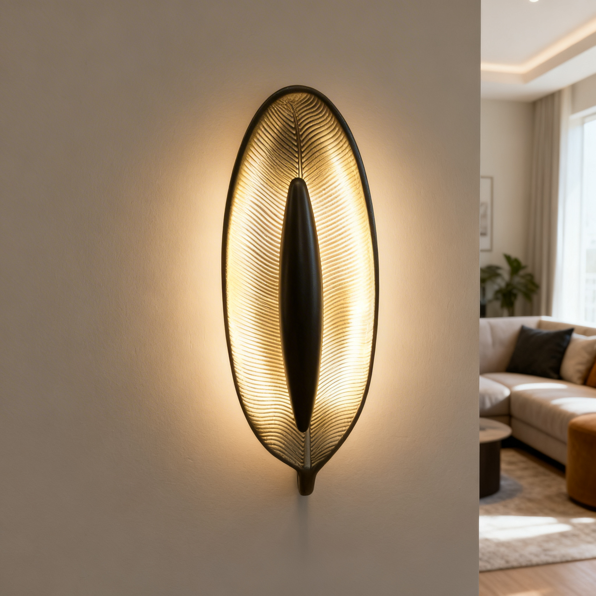 Alternative view of wall-mounted lighting fixture featuring a sleek, modern design with a dark, textured finish.