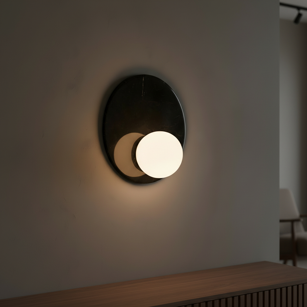 Alternative view of Lux Root Marble Wall Sconce featuring a black and white marble backplate