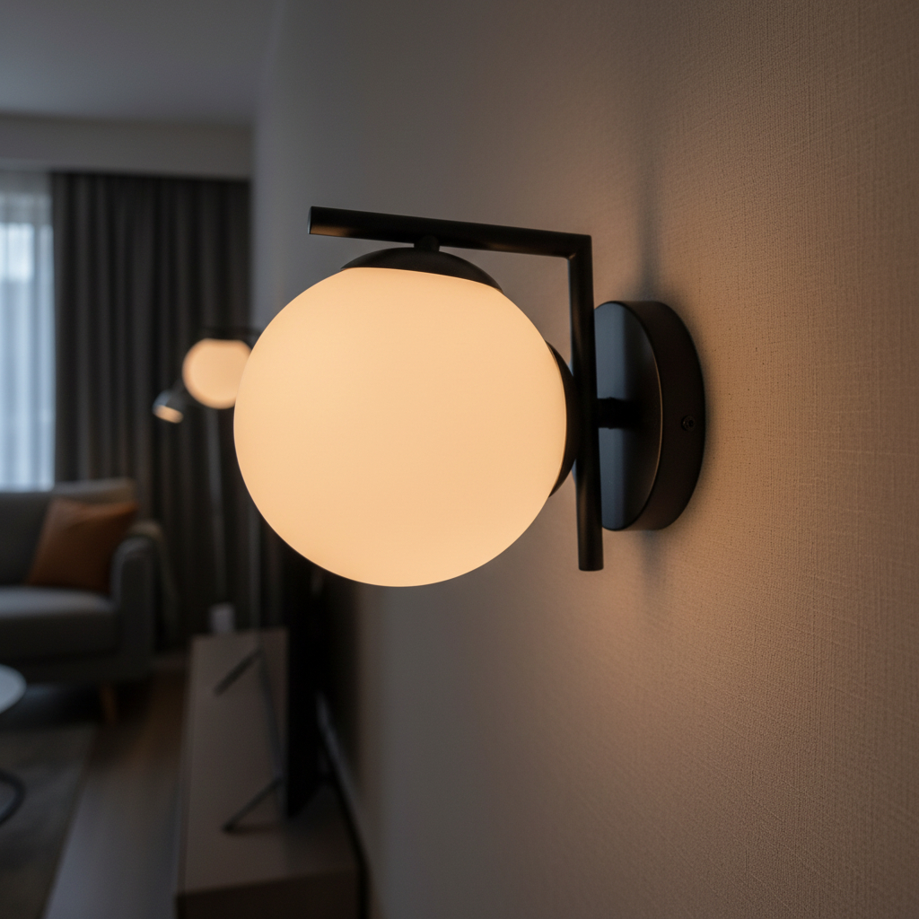 Alternative view of Wall Light Modern Simple Round Glass Lampshade Wall Light, Creative Minimalist Indoor Metal Wall Lamp