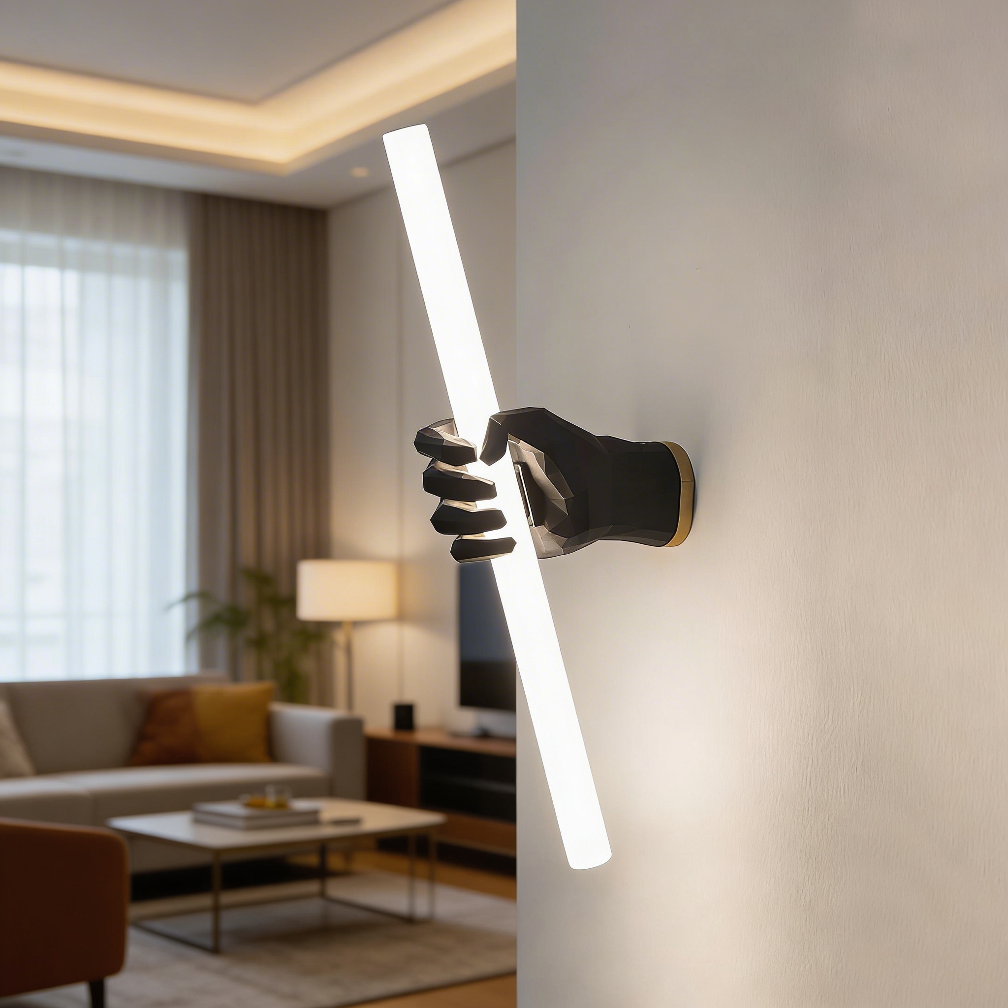 Alternative view of Hand-Shaped Wall Lamp with LED Tube Light | Unique Decorative Wall Light