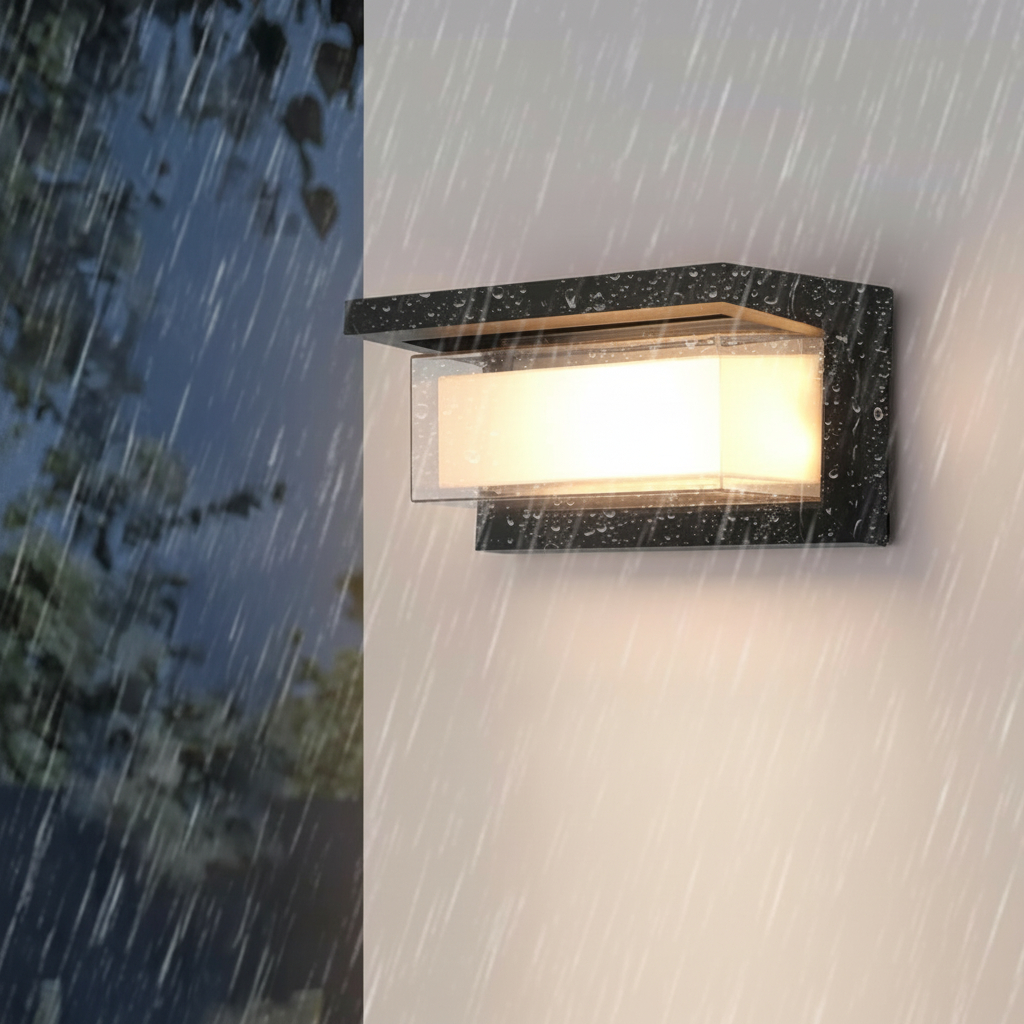 Alternative view of modern black LED outdoor wall sconce