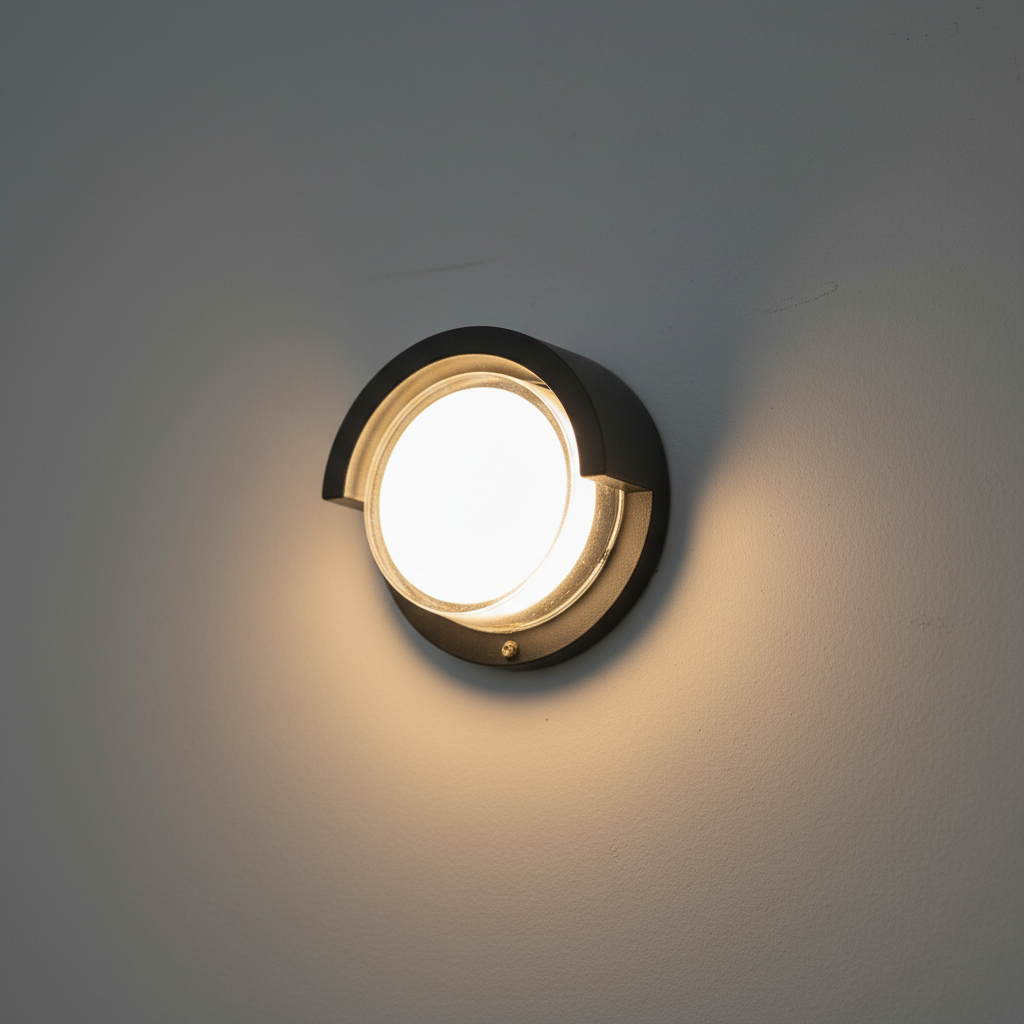 Alternative view of Jucci Round Outdoor Wall Light (model WM9144) designed to provide modern accent lighting