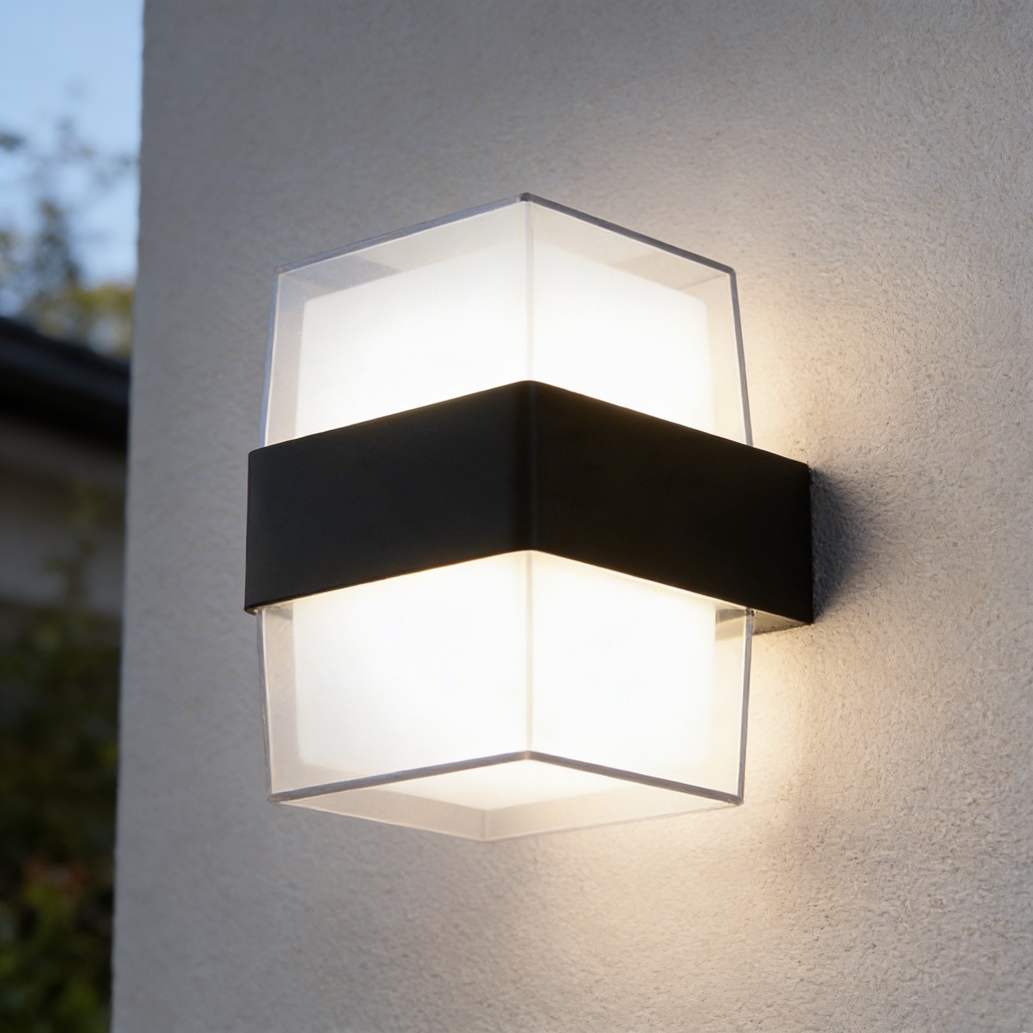 Alternative view of Pittsburgh modern outdoor wall light by Searchlight Electric, featuring a black die-cast aluminum frame with clear and frosted glass