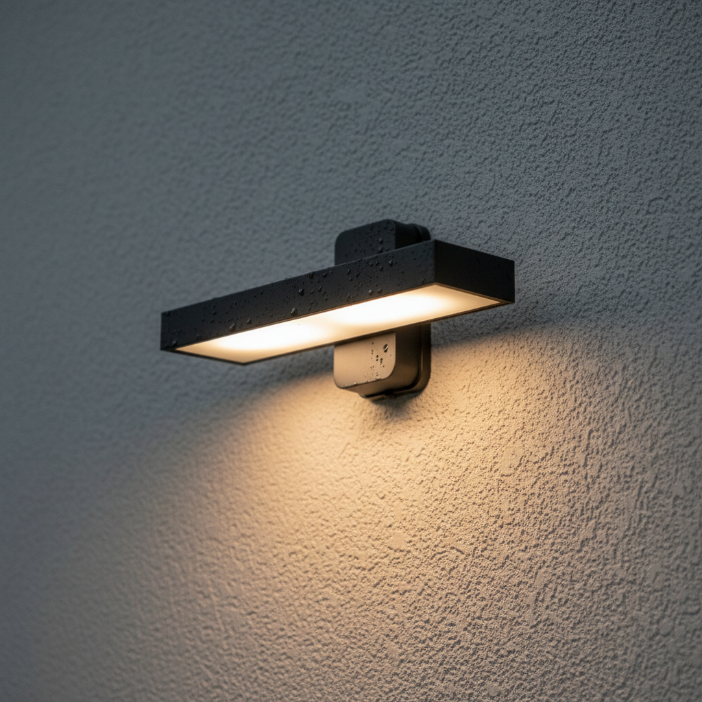 Alternative view of black outdoor wall lamp, similar to the Nemo Spigolo Wall Lamp designed by Studiocharlie for Nemo Lighting.