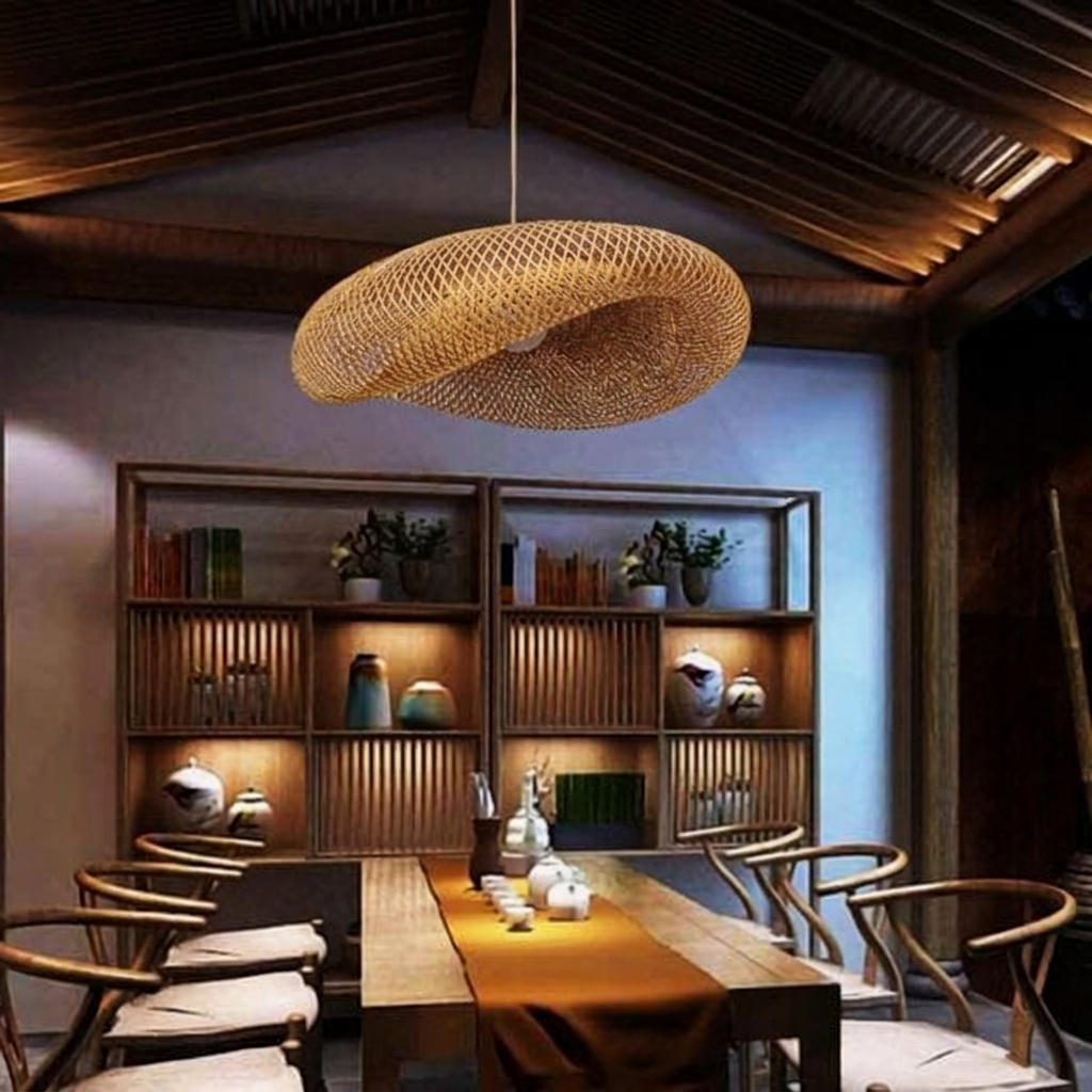 Bamboo Wave Rustic Japanese Pendant Lamp 