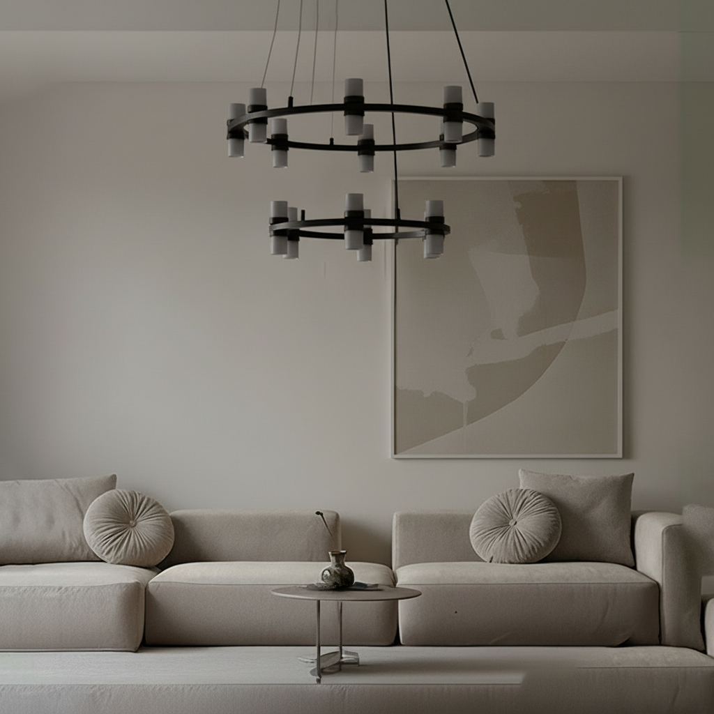 modern two-tier ring chandelier featuring