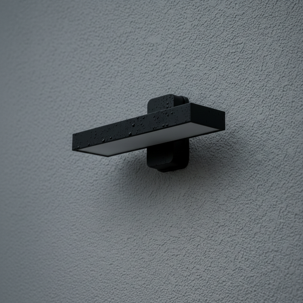 black outdoor wall lamp, similar to the Nemo Spigolo Wall Lamp designed by Studiocharlie for Nemo Lighting.