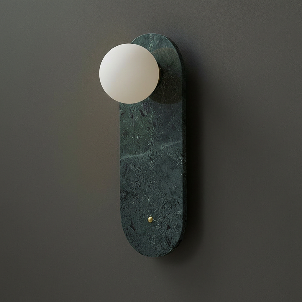 marble-patterned wall sconce, likely similar to the Lucie Oval Wall Lamp, featuring a unique natural stone texture and soft ambient lighting. 