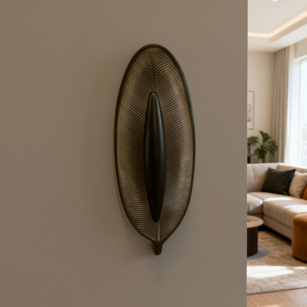 wall-mounted lighting fixture featuring a sleek, modern design with a dark, textured finish.