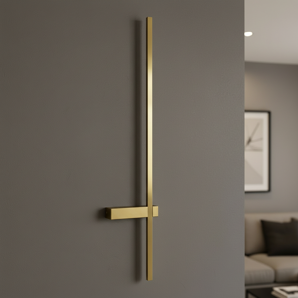 linear brass wall sconce features an ultra-thin design and provides bright