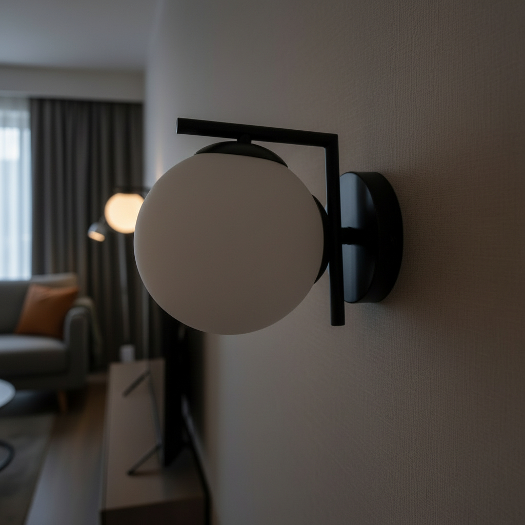 Wall Light Modern Simple Round Glass Lampshade Wall Light, Creative Minimalist Indoor Metal Wall Lamp