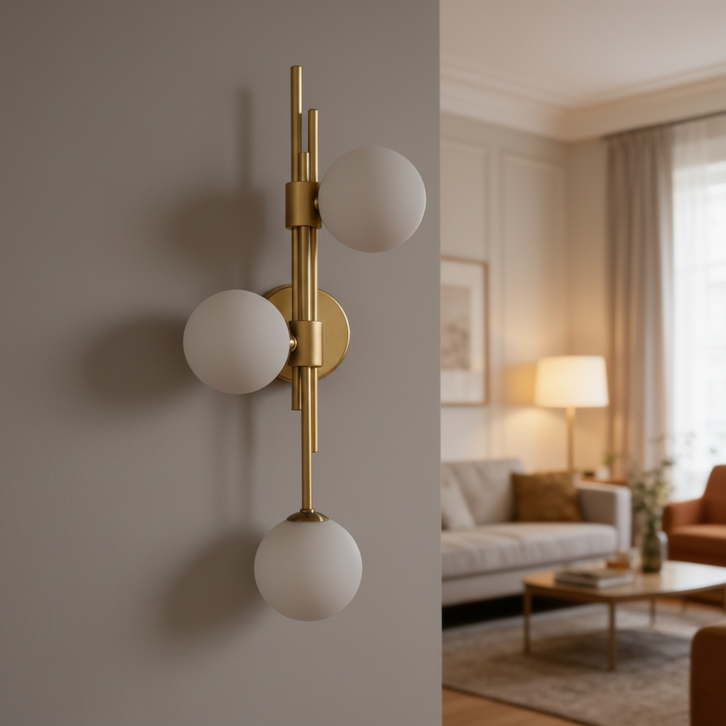 modern 3-light brass wall sconce with frosted glass globes