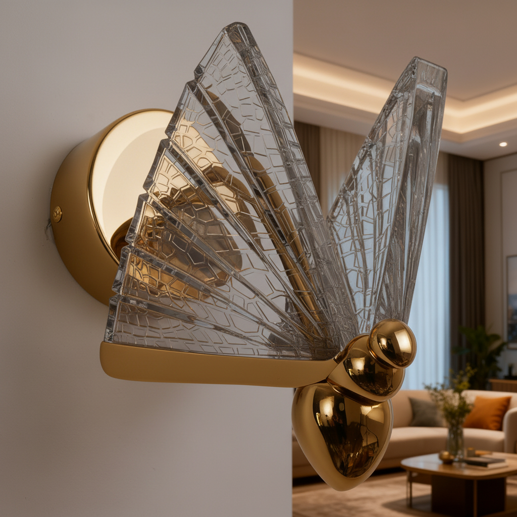 modern butterfly-shaped acrylic and gold wall light