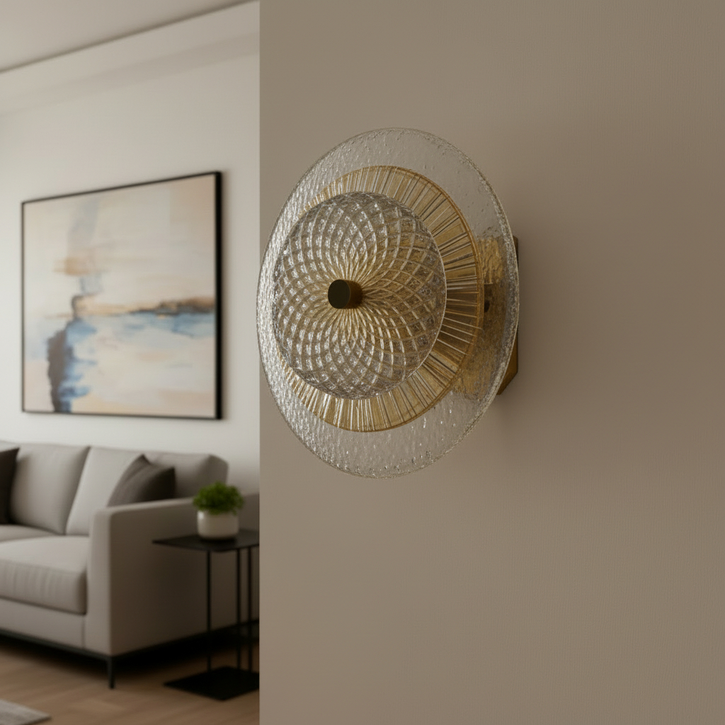 IomLeap postmodern French wall lamp, styled as a modern glass wall sconce.