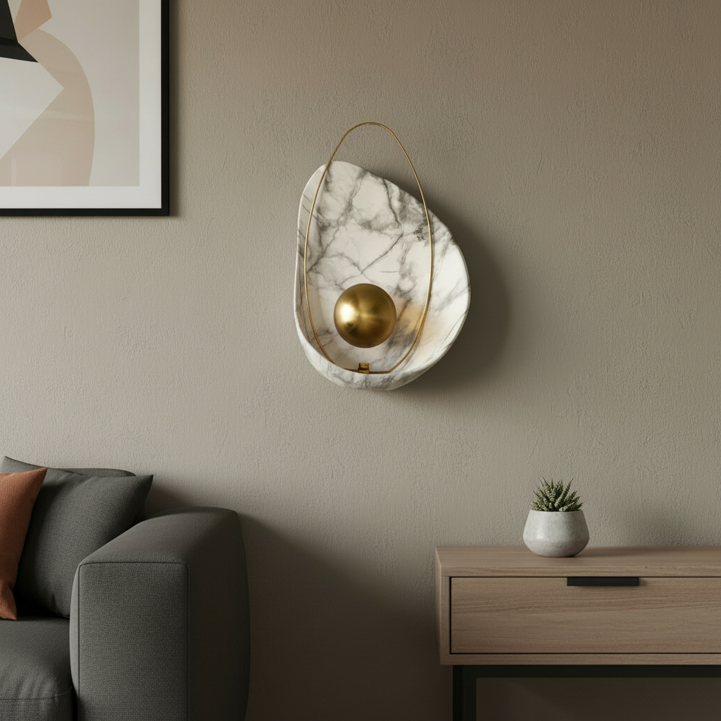  shown is a Pearl Wall Lamp, which typically features a marble-like finish and integrated LED lighting. 