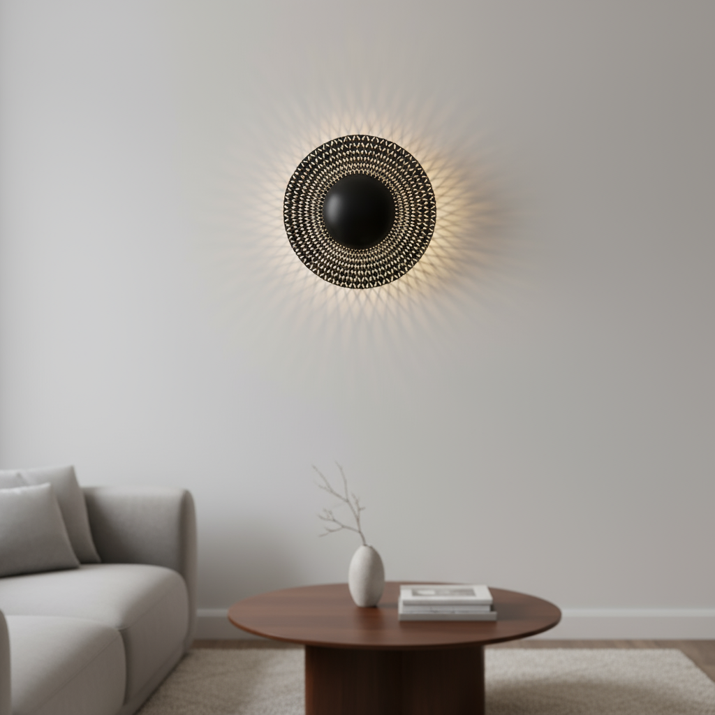 Alternative view of Sun VXS.04 Contemporary Wall Lamp in textured quartz sand by Rollo Studio