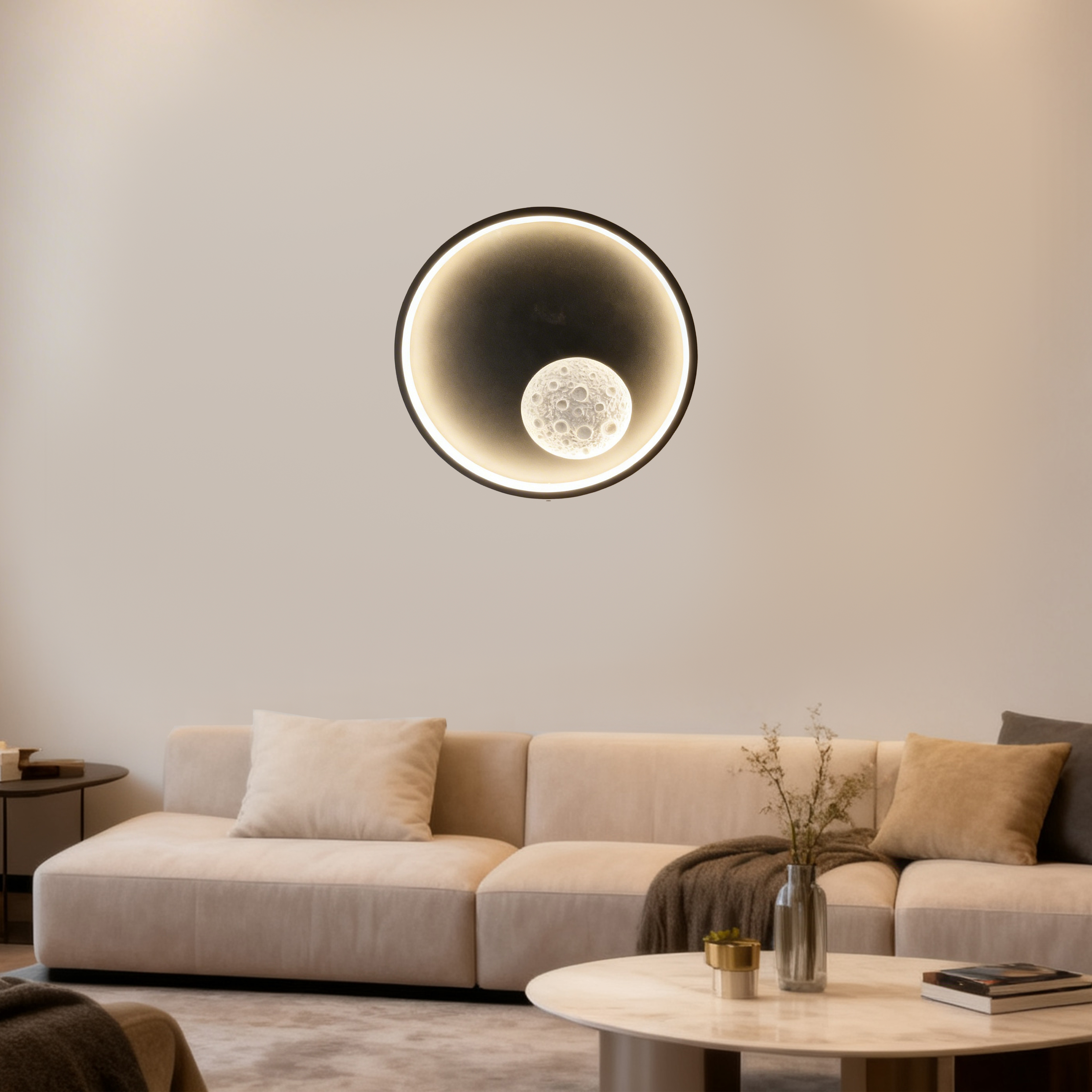 interior wall light is a 3D crescent moon LED wall sconce designed to provide decorative ambient lighting. 