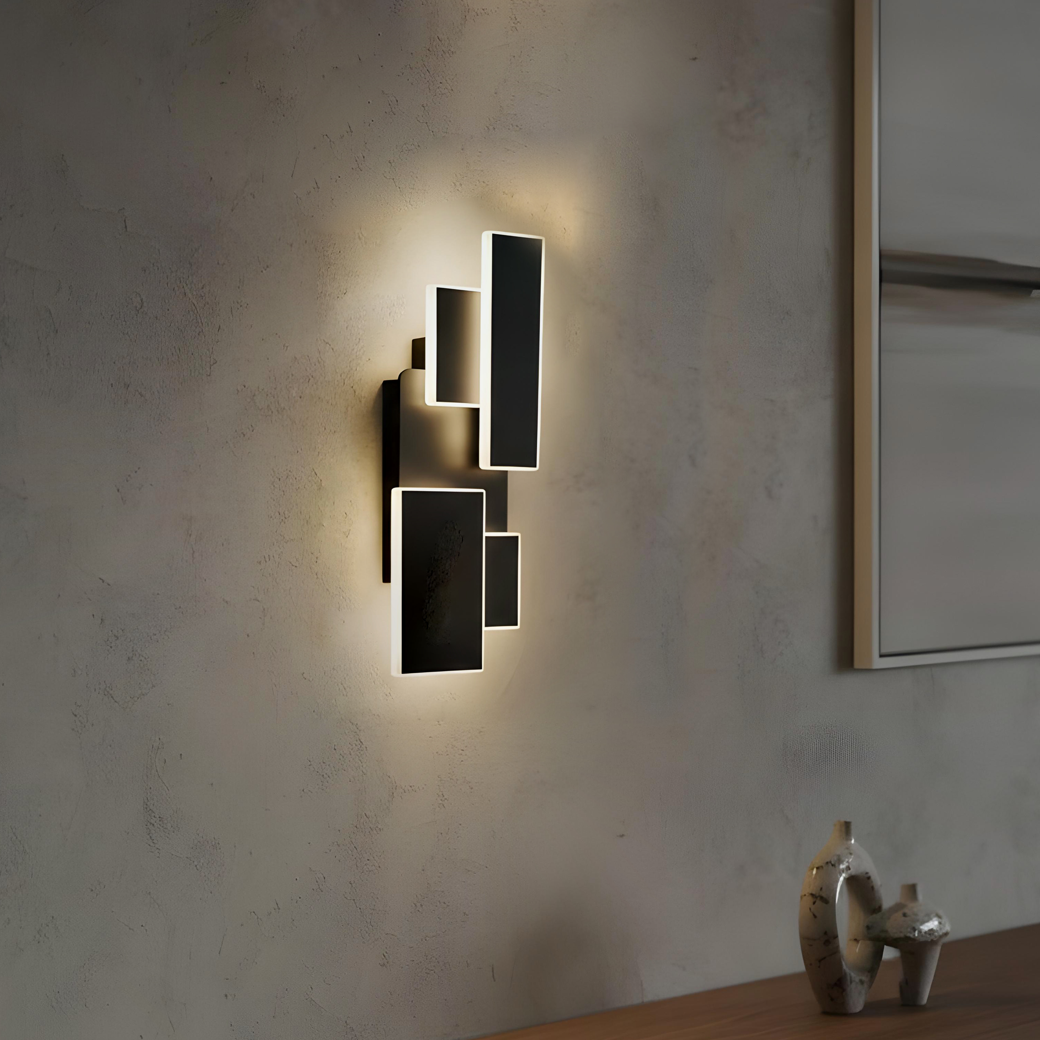 Alternative view of Elektrostandard Twirl wall light features a modern prime design with illuminated rectangular panels.