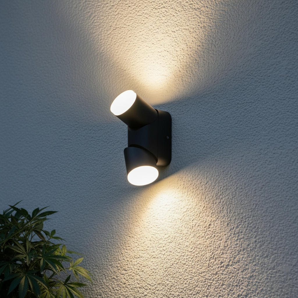 Alternative view of modern black LED adjustable up-and-down wall light